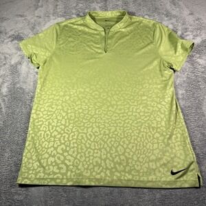 Nike Womens Dri-FIT Leopard Print Golf Polo Shirt Lime Green Split Neck Large